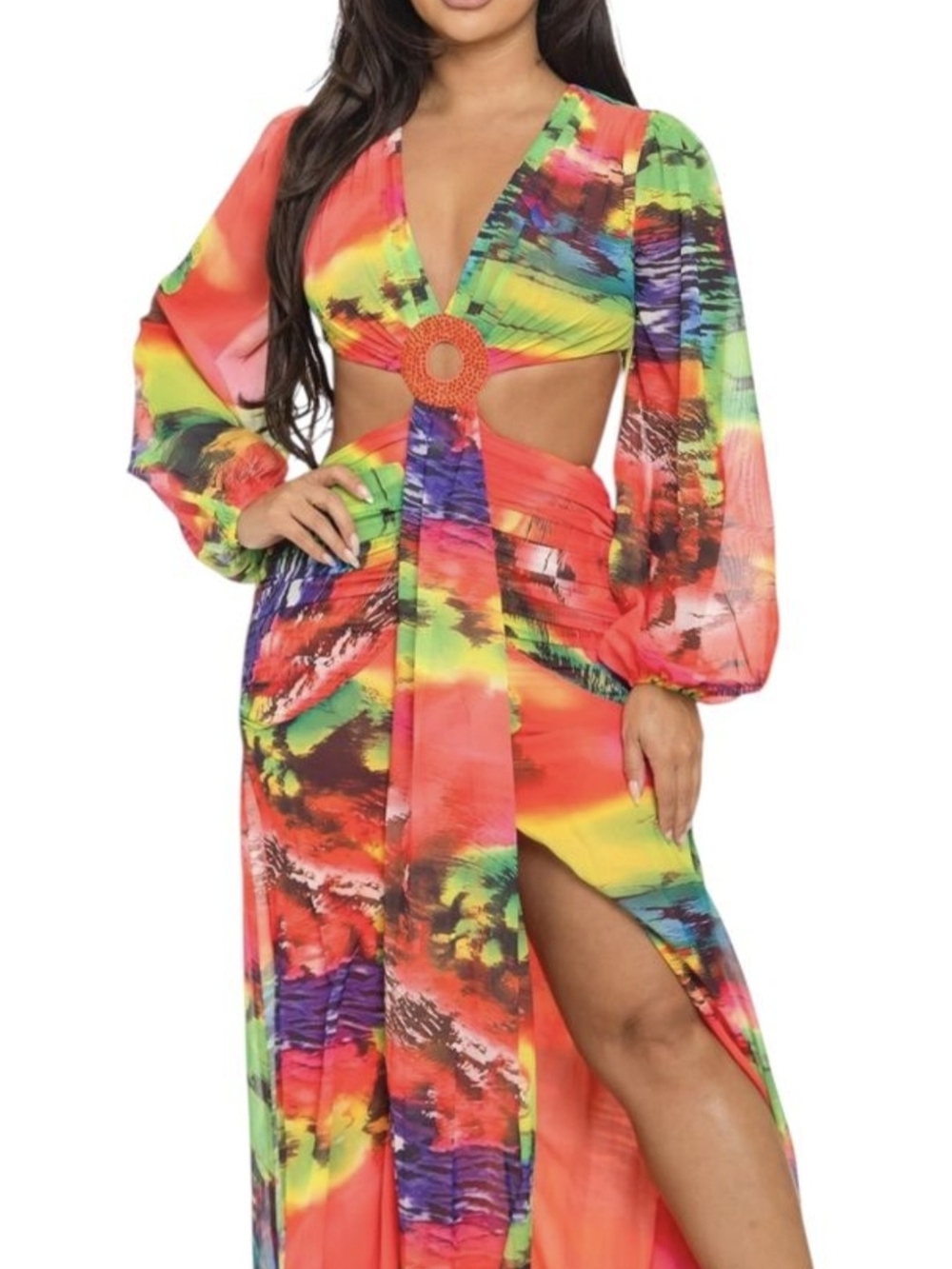 Banjul Multicolor Cutout Maxi Dress with Ring Accent